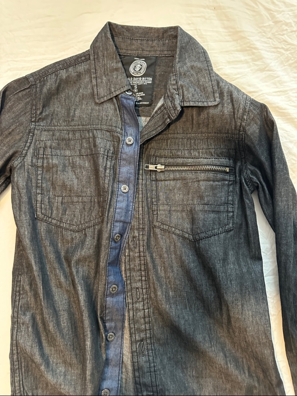 Buffalo David Bitton Boys Charcoal Denim Shirt Jacket with Zip Chest Pocket